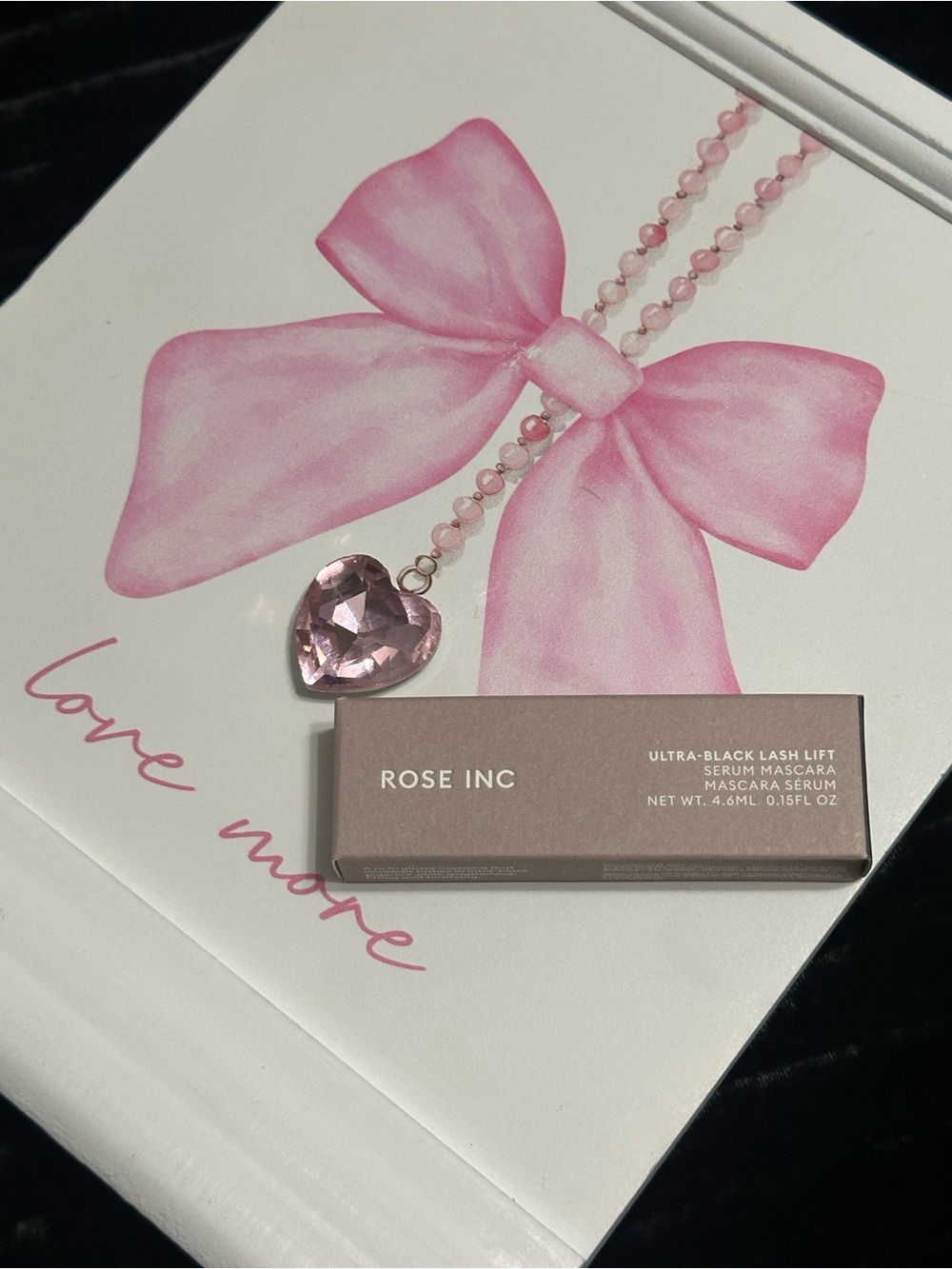 ROSE INC Pink Heart Pendant Necklace with Beaded Chain